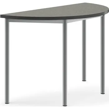 Jídelní stůl Stůl SONITUS, půlkruh, 1200x600x760 mm, stříbrné nohy, deska s linoleem, tmavě šedá