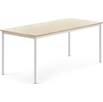 Jídelní stůl Stůl SONITUS, 1800x800x720 mm, bílé nohy, HPL deska tlumící hluk, bříza