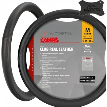 Potah na volant Potah na volant Club – Přírodní kůže – M – Ø 44–46 cm – Černý