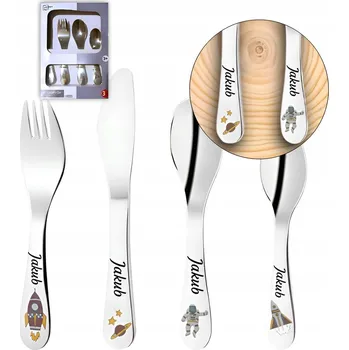 Obraz Komplet Sztućców Dla Dzieci Astronauta Grawer Dárek ke křtu Na Křtiny narozeninám