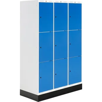 Šatní skříň Šatní skříňka ROZ, 3 sekce, 9 boxů, se soklem, 1890x1200x550 mm, modrá