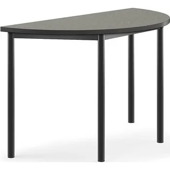 Jídelní stůl Stůl SONITUS, půlkruh, 1200x600x720 mm, antracitově šedé nohy, deska s linoleem, tmavě šedá