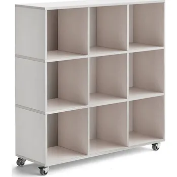 Obývací stěna Regál RICO, 1245x1200x375 mm, 9 přihrádek, kolečka, bílá pigmentovaná