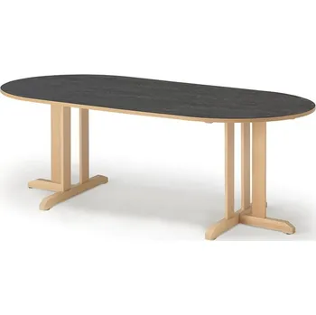 Jídelní stůl Stůl KUPOL, 2000x800x720 mm, oválný, akustické linoleum, bříza/tmavě šedá