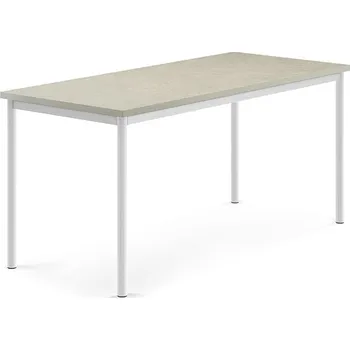 Jídelní stůl Stůl SONITUS, 1600x700x720 mm, bílé nohy, deska s linoleem, šedá