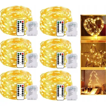 Vánoční osvětlení 6x LED SVĚTÝLKA DRÁTEK 10 METRŮ 100 LED NA BATERIE TEPLÁ BÍLÁ SVĚTLA SADA