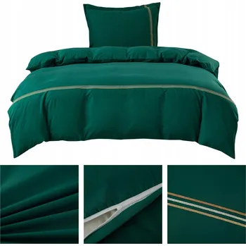 Povlečení Povlečení 140x200 2ks povlaků na polštáře 70x80 hladké s VÝŠIVKOU Lumera sada ZELENÁ