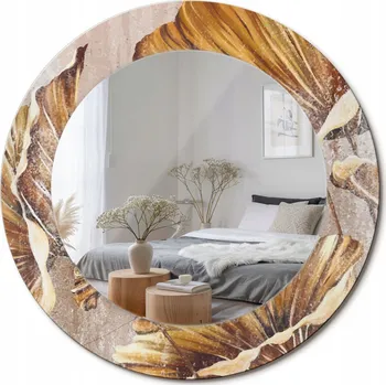 Zrcadlo Kulaté nástěnné dekorativní zrcadlo v skleněném rámu Boho listy průměr 50 cm