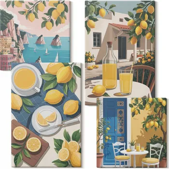 Obraz Sada Obrazů na Plátně Galerie Limonáda Citronová Terasa Slunce 4 kusy
