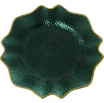Talíř Skleněný podtalíř zelený se zlatým okrajem