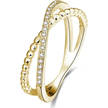 Prsten AGATO Pozlacený dvojitý prsten se zirkony AGG196 Velikost: 58 (2,26 g)