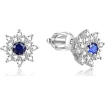 AGATO Stříbrné náušnice kytičky s modrým zirkonem AGUP1443S