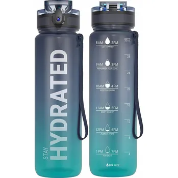 Láhev Motivační sportovní láhev Lahev Na Pití na vodu 1L s měrkou a stupnicí, modrá