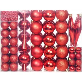 Vánoční dekorace 112 ks-ová sada vánočních ozdob ve více barvách - červená