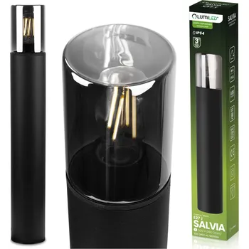 Venkovní osvětlení Venkovní stojací stožáry Zahradní lampa pro žárovku E27 Černé sklo IP54 60 cm SALVIA LUMILED