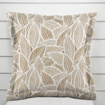 Povlak na polštářek Dekorační povlak na polštář s lemem Leona LN-168 Bílé listy na světle hnědém 50 x 50 cm