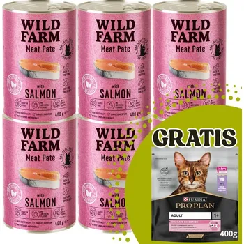 Krmivo pro kočku WILD FARM Pate Salmon 6x400g - bezlepkové krmivo pro kočky + PRO PLAN krmivo pro dospělé kočky/koťata 400g ZDARMA