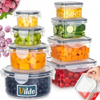 Dóza na potraviny 8x Kuchyňské HERMETICKÉ dózy na potraviny s těsněním - sada dóz