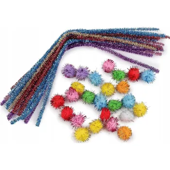 kreativní sada Kreativní sada chlupatých drátků s bambulkami a lurexem