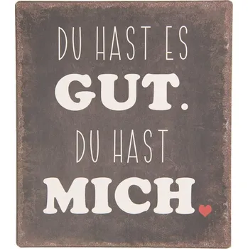 Plechová cedule Hnědá nástěnná kovová cedule Du hast mich – 13x15 cm