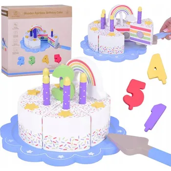 Dřevěná hračka Dřevěný Barevný Narozeninový Dort ke Krájení - Hra na Narozeniny ZA5386