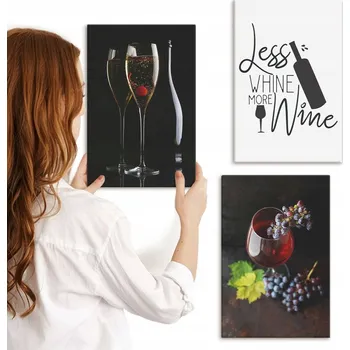 Obraz Sada obrazů na plátně Závěsné Skleničky hroznové víno Hrozny nápis 3x 20x30 cm