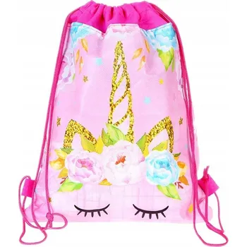 Školní sáček Školní Vak na Boty, Cvičební Úbor, Jednorožec, Květiny, Růžový, 35x27cm