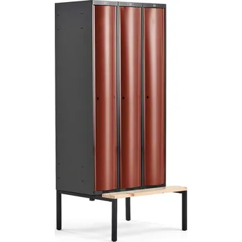 Ložnice Šatní skříňka CURVE, 3 sekce, 2120x900x550 mm, lavice, červené dveře