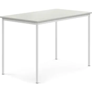 Jídelní stůl Stůl SONITUS, 1400x800x900 mm, bílé nohy, HPL deska tlumící hluk, šedá