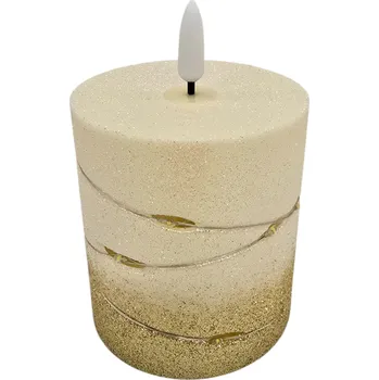 Svíčka ELEKTRONICKÁ LED SVÍČKA HŘBITOVNÍ SVÍČKA PLAMEN S BROKÁTEM, NAPÁJENÍ NA BATERIE, 8 CM