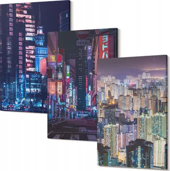 Obraz Obrazy Na Plátně Triptych Do Obýváku Noční město neonová světla 30x20 cm