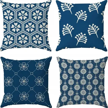 Prostěradlo Povlaky na dekorativní polštáře, tmavě modro-béžové s květinami, 45 x 45 cm, 4 ks