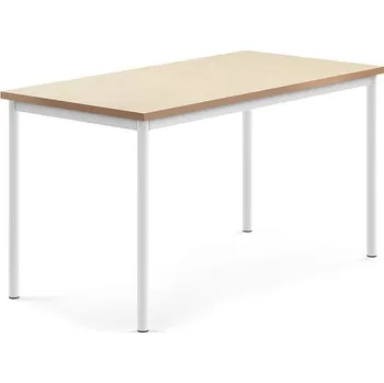 Jídelní stůl Stůl SONITUS, 1400x700x720 mm, bílé nohy, deska s linoleem, béžová