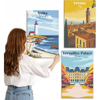 Obraz Sada obrazů do kanceláře, výhledy na moře a města, 3x 40x60 cm