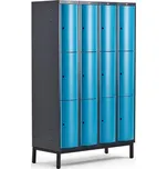 Boxová šatní skříň CURVE, 4 sekce, 12 boxů, 1940x1200x550 mm, nohy, modré dveře