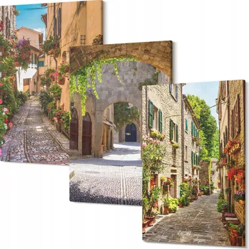 Obraz Triptych na plátně do jídelny Italské uličky květiny architektura 30x20 cm