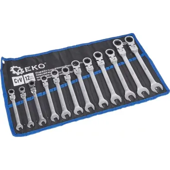 GEKO G10337 Klíče očkoploché ráčnové, s kloubem, 8-19 mm, 12 ks