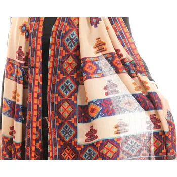 Šátek Šátek vlněný světlá káva s motivem stúpy Barva: Fialová