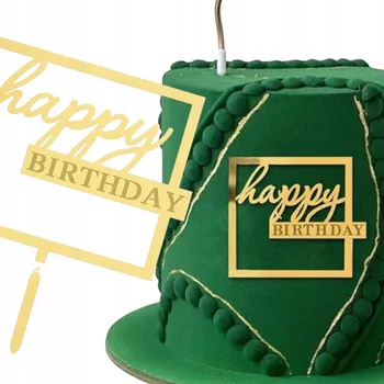 Obraz OZDOBA NA DORT TOPPER HAPPY BIRTHDAY ZLATÁ PLEXI DEKORACE K NAROZENINÁM