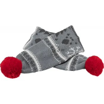 Vánoční šál s bambulkou, L: 90 cm, šedobílá/červená