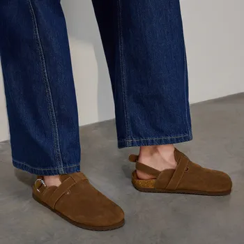 Dámská obuv Reserved - Semišové pantofle s páskem - teplá olivová - 482CP-19X - 482CP-19X-41