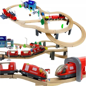 Vláček a vláčkodráha Dřevěná vláčkodráha vagóny vlak na baterie policejní stanice 410 cm