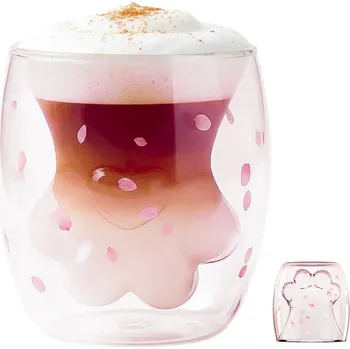 Termo sklenice KOČIČÍ TLAPKA s dvojitou stěnou HRNEK NA KÁVU ČAJ LATTE 250ML