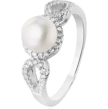 Prsten AGATO Stříbrný prsten se zirkony a perlou AGG205 Velikost: 52 (3,05 g)