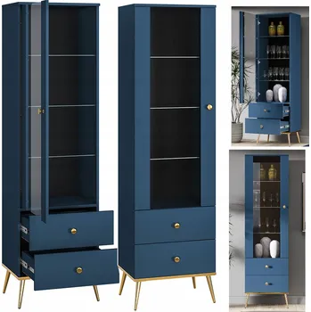 Komoda Skříňka modrá Matná se zlatým leskem 190 x 55 x 40 cm Konsimo