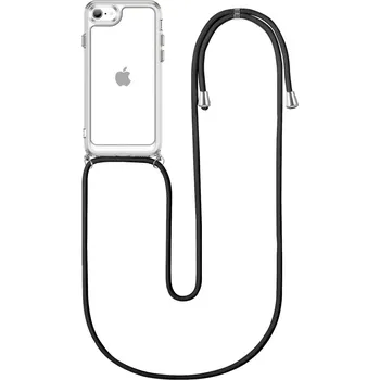 Pouzdro na mobilní telefon Kryt iPhone SE 2022 s černou šňůrkou průhledný (obal neboli pouzdro na iPhone SE 2022)
