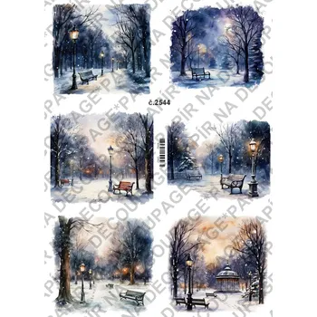Umělecký papír Rýžový a soft papír na decoupage - Zima v parku - KB2544 Materiál: Soft, Rozměr: A4