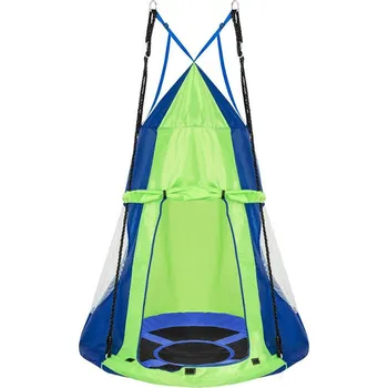 Hra na zahradu Závěsná houpačka ve tvaru kruhu, 110 cm - modrá, se stanem