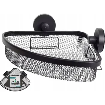 Drátěná police ROHOVÁ KOUPELNOVÁ POLICE DO SPRCHY ČERNÁ kovová NA PŘÍSAVKY