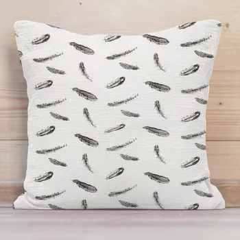 Povlak na dekorativní polštářek Mušelínový povlak na polštář MSN-074 Černošedá peříčka na krémově bílém 30 x 50 cm